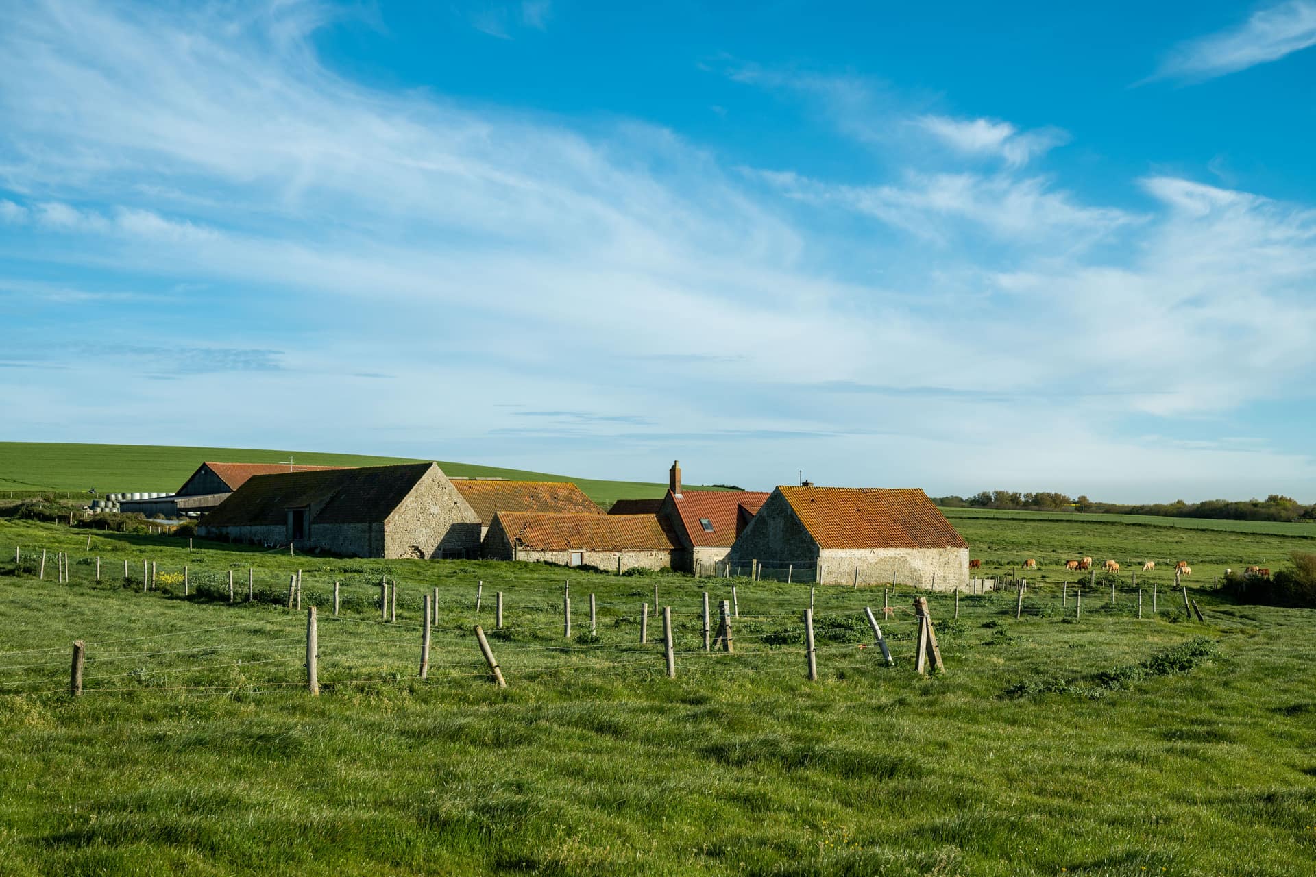 Vue aérienne de la ferme et ses champs